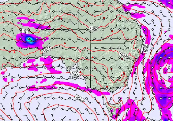 South East Australia forecast chart for Saturday, May 23rd, 2026 at 12:00 AM