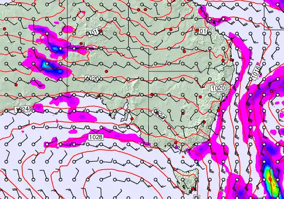 South East Australia forecast chart for Saturday, May 23rd, 2026 at 6:00 AM