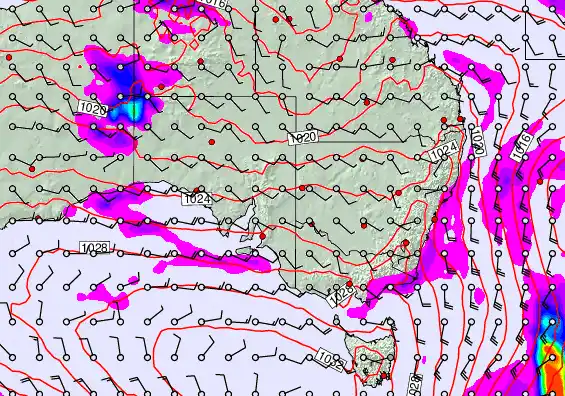 South East Australia forecast chart for Saturday, May 23rd, 2026 at 12:00 PM