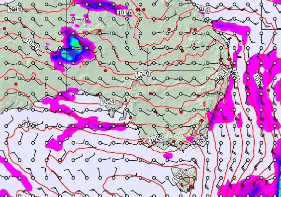 South East Australia forecast chart for Saturday, May 23rd, 2026 at 6:00 PM