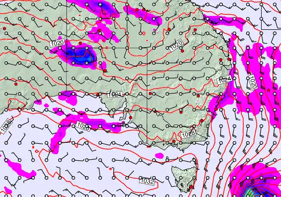 South East Australia forecast chart for Sunday, May 24th, 2026 at 12:00 AM