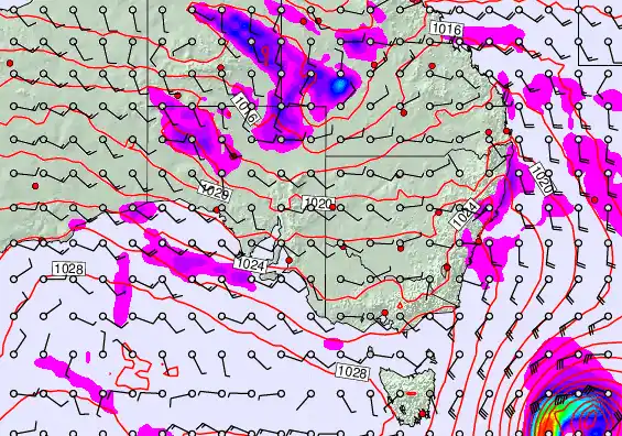 South East Australia forecast chart for Sunday, May 24th, 2026 at 6:00 AM