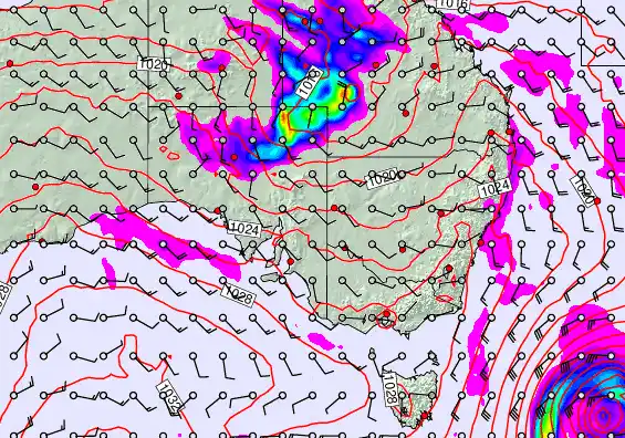 South East Australia forecast chart for Sunday, May 24th, 2026 at 12:00 PM