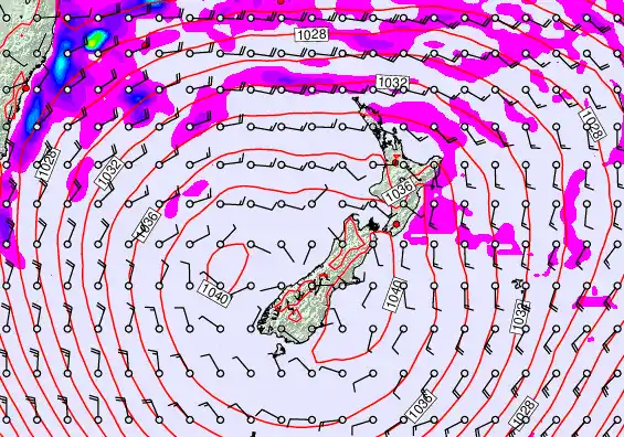 New Zealand forecast chart for Saturday, May 16th, 2026 at 12:00 AM