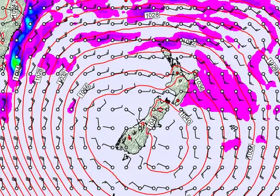 New Zealand forecast chart for Saturday, May 16th, 2026 at 12:00 PM