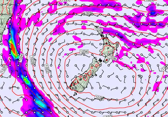 New Zealand forecast chart for Sunday, May 17th, 2026 at 6:00 PM