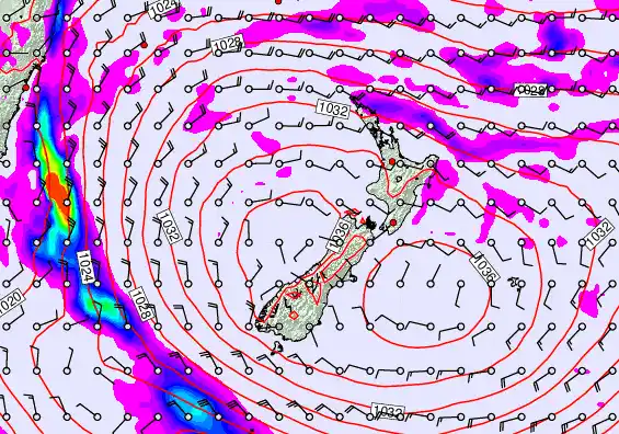 New Zealand forecast chart for Monday, May 18th, 2026 at 12:00 AM