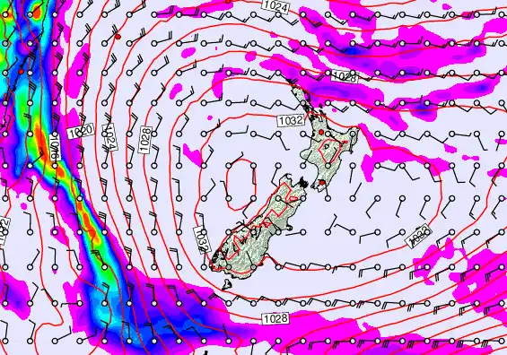 New Zealand forecast chart for Monday, May 18th, 2026 at 6:00 PM