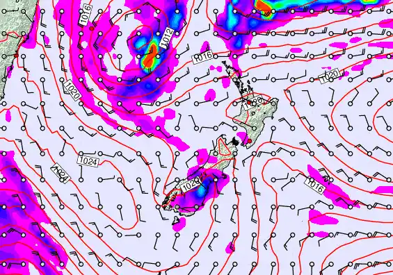 New Zealand forecast chart for Saturday, May 23rd, 2026 at 12:00 AM