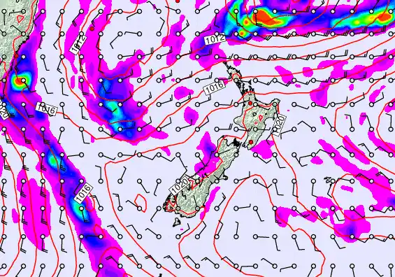 New Zealand forecast chart for Saturday, May 23rd, 2026 at 6:00 PM