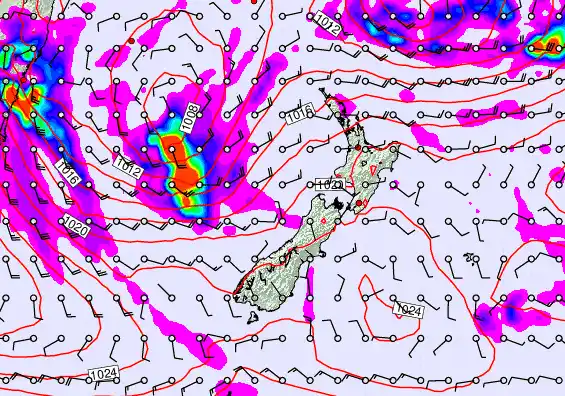 New Zealand forecast chart for Sunday, May 24th, 2026 at 6:00 AM