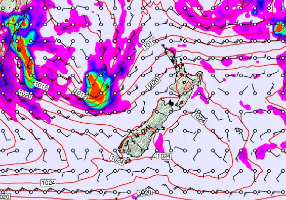New Zealand forecast chart for Sunday, May 24th, 2026 at 12:00 PM