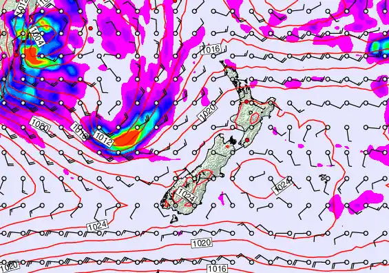New Zealand forecast chart for Sunday, May 24th, 2026 at 6:00 PM