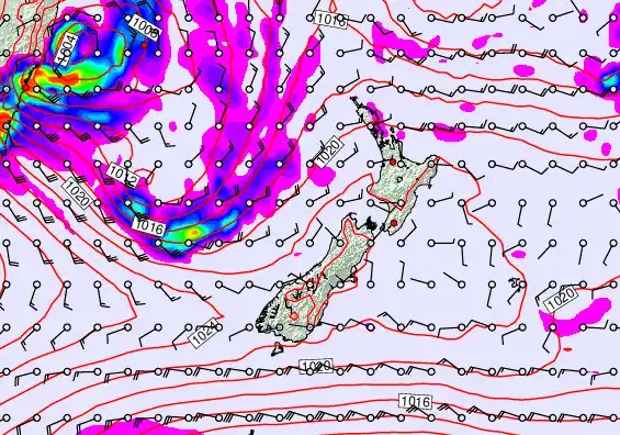 New Zealand forecast chart for Monday, May 25th, 2026 at 12:00 AM