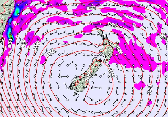 New Zealand forecast chart for Saturday, May 16th, 2026 at 12:00 PM