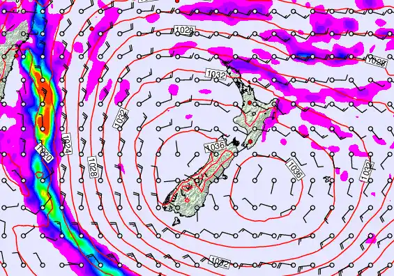 New Zealand forecast chart for Monday, May 18th, 2026 at 12:00 AM