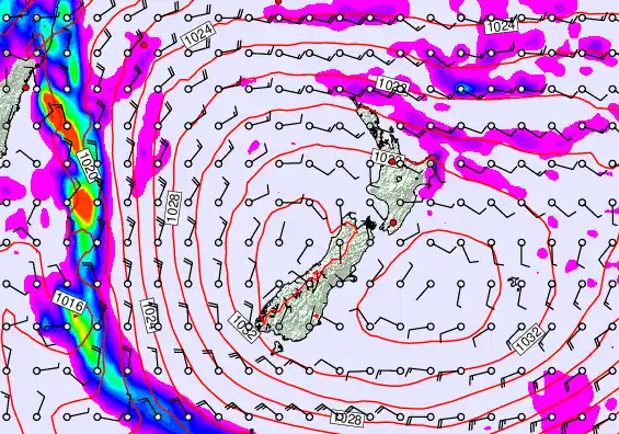 New Zealand forecast chart for Monday, May 18th, 2026 at 6:00 AM