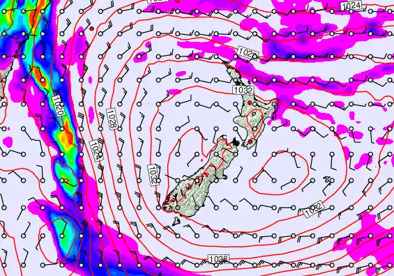New Zealand forecast chart for Monday, May 18th, 2026 at 12:00 PM