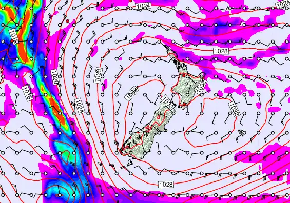 New Zealand forecast chart for Monday, May 18th, 2026 at 6:00 PM