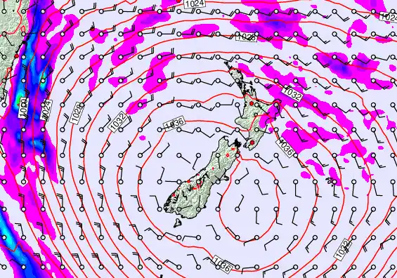 New Zealand forecast chart for Sunday, May 17th, 2026 at 6:00 AM
