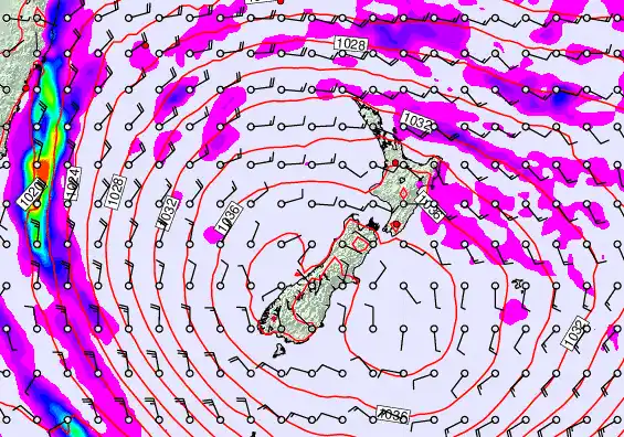 New Zealand forecast chart for Sunday, May 17th, 2026 at 12:00 PM