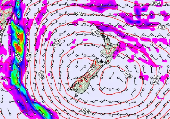 New Zealand forecast chart for Monday, May 18th, 2026 at 12:00 AM