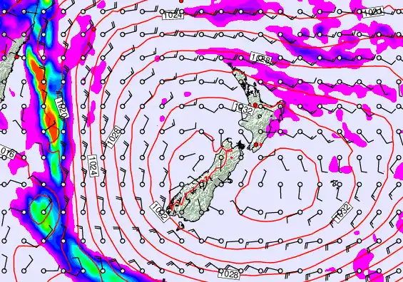 New Zealand forecast chart for Monday, May 18th, 2026 at 6:00 AM