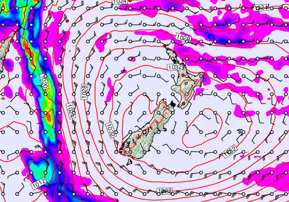 New Zealand forecast chart for Monday, May 18th, 2026 at 12:00 PM