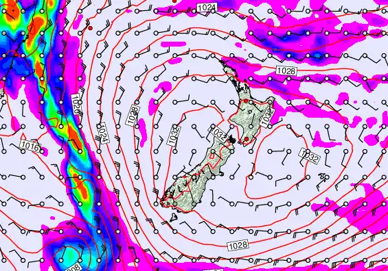 New Zealand forecast chart for Monday, May 18th, 2026 at 6:00 PM