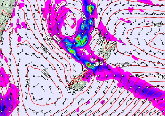New Zealand forecast chart for Saturday, May 23rd, 2026 at 12:00 AM