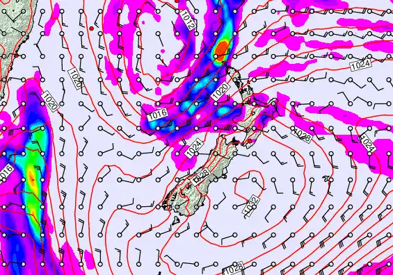 New Zealand forecast chart for Saturday, May 23rd, 2026 at 6:00 PM
