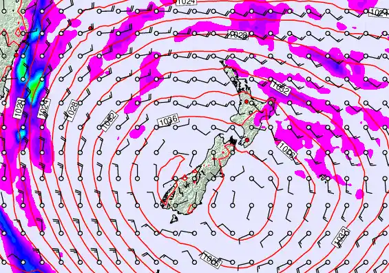 New Zealand forecast chart for Sunday, May 17th, 2026 at 6:00 AM