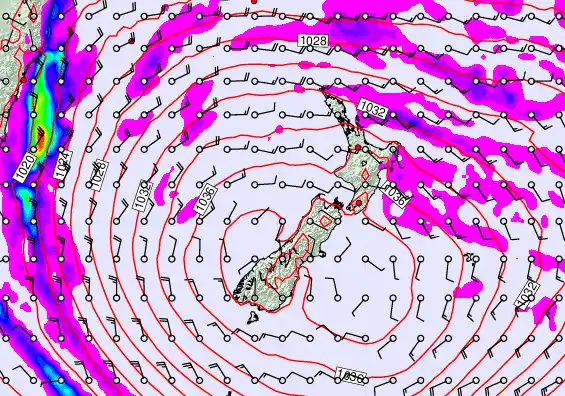 New Zealand forecast chart for Sunday, May 17th, 2026 at 12:00 PM