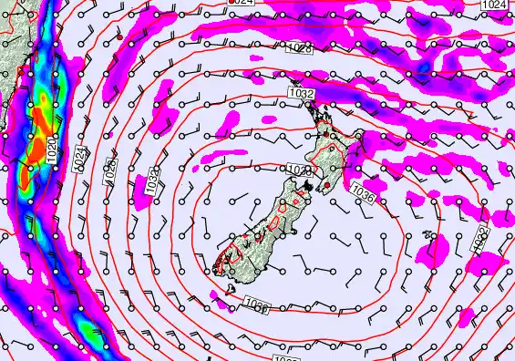 New Zealand forecast chart for Sunday, May 17th, 2026 at 6:00 PM