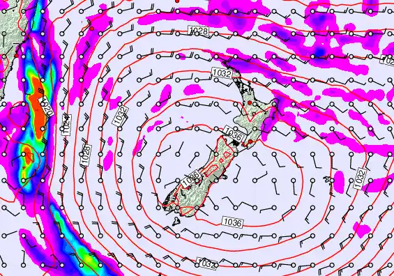 New Zealand forecast chart for Monday, May 18th, 2026 at 12:00 AM