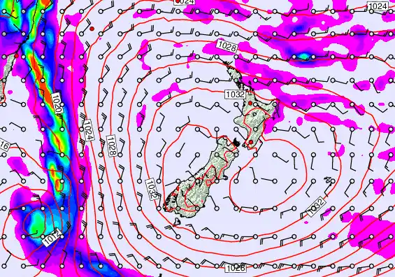 New Zealand forecast chart for Monday, May 18th, 2026 at 12:00 PM