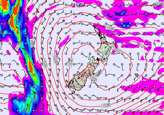 New Zealand forecast chart for Monday, May 18th, 2026 at 6:00 PM