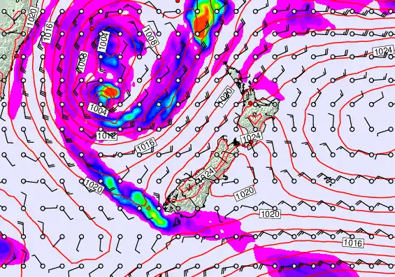 New Zealand forecast chart for Friday, May 22nd, 2026 at 12:00 PM