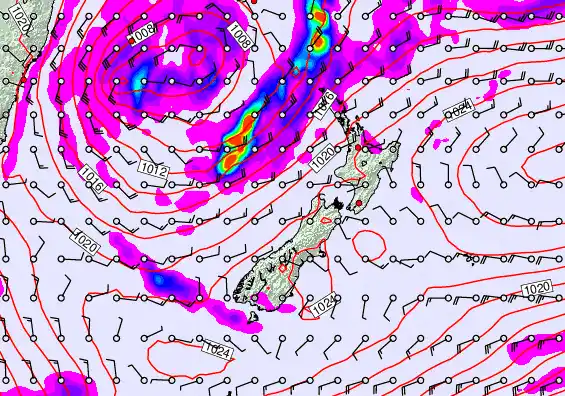 New Zealand forecast chart for Saturday, May 23rd, 2026 at 12:00 AM