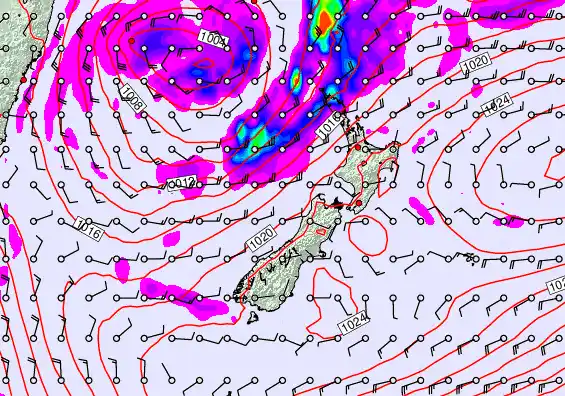 New Zealand forecast chart for Saturday, May 23rd, 2026 at 6:00 AM