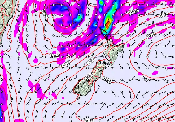 New Zealand forecast chart for Saturday, May 23rd, 2026 at 12:00 PM