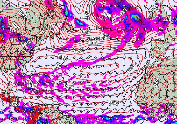 North Atlantic forecast chart for Monday, May 18th, 2026 at 6:00 AM