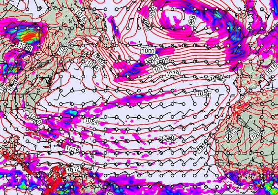 North Atlantic forecast chart for Monday, May 18th, 2026 at 6:00 PM