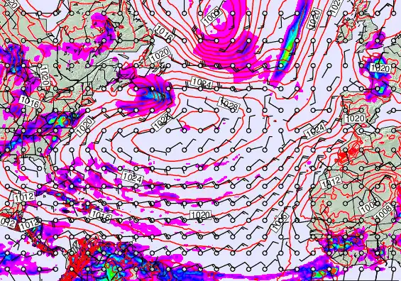 North Atlantic forecast chart for Sunday, May 24th, 2026 at 12:00 AM