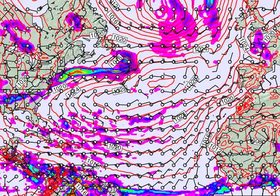 North Atlantic forecast chart for Sunday, May 24th, 2026 at 12:00 PM