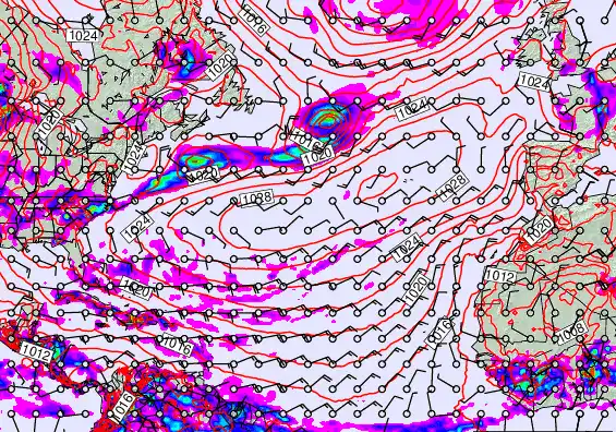 North Atlantic forecast chart for Monday, May 25th, 2026 at 12:00 AM