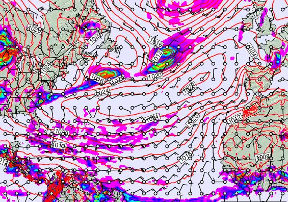North Atlantic forecast chart for Monday, May 25th, 2026 at 6:00 AM