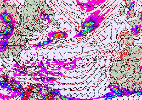 North Atlantic forecast chart for Monday, May 25th, 2026 at 12:00 PM