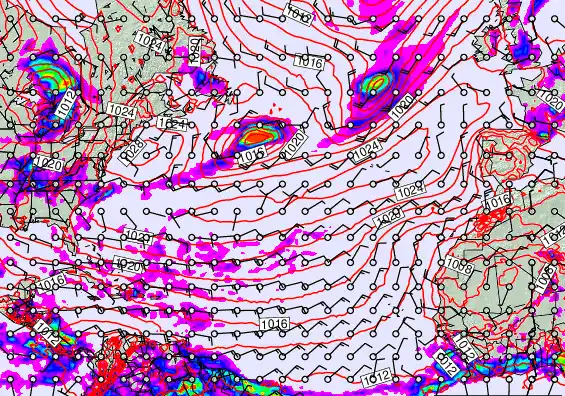 North Atlantic forecast chart for Monday, May 25th, 2026 at 6:00 PM