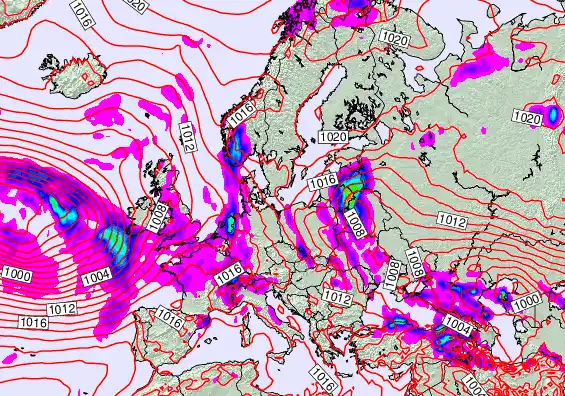 Europe forecast chart for Monday, May 18th, 2026 at 12:00 PM